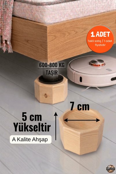 iDekor Robot Süpürge İçin Doğal Ahşap Baza Yükseltici, "5 CM yükseltir" | Oyu...