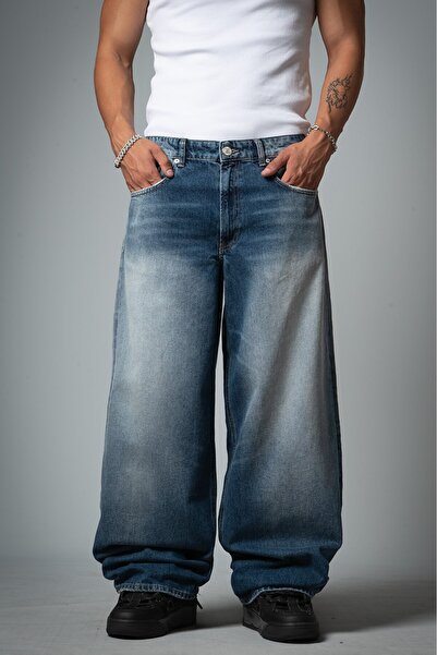 GRJ denim Ocean Wave super široke plave muške jeans pantalone