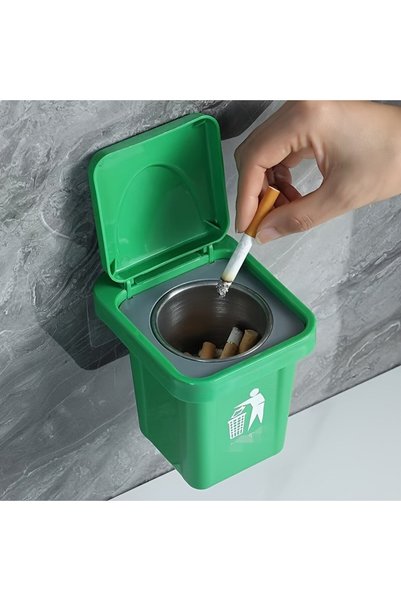 Choice Green Stainless Steel Wall-Mounted Ashtray with Lid - Contemporary Irr...