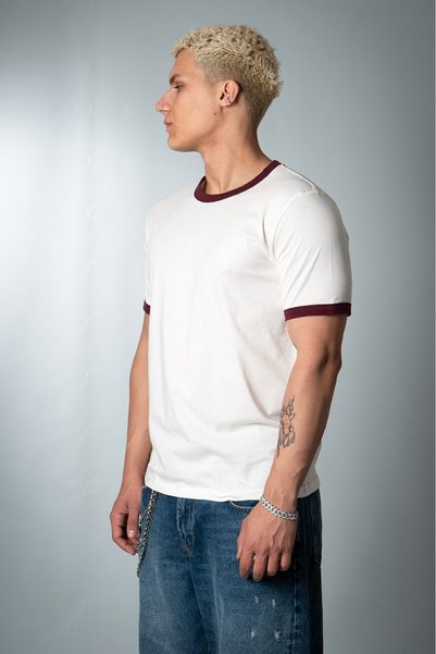 Crupt Studio Essential Bordo Contrast Slim Fit Beyaz Erkek Tişört