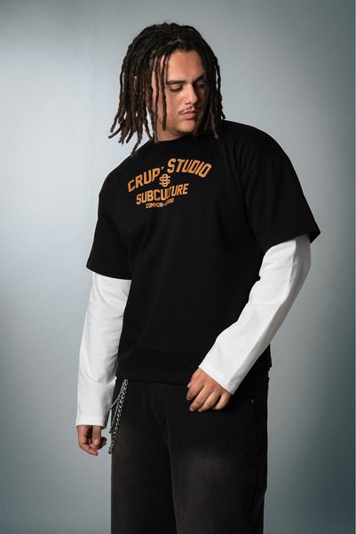 Crupt Studio Crupt Yellow Subculture Double Sleeve Uzun Kollu Crop Erkek Tişört