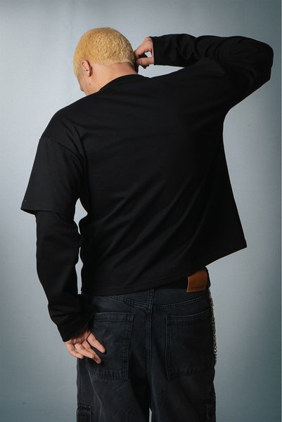 Crupt Studio Phantom Double Black Sleeve Uzun Kollu Crop Erkek Tişört