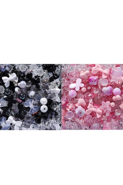 Choice Pink and Black 40g 2 Style Mixed Flowers Heart AB Color Phone Chain Be...