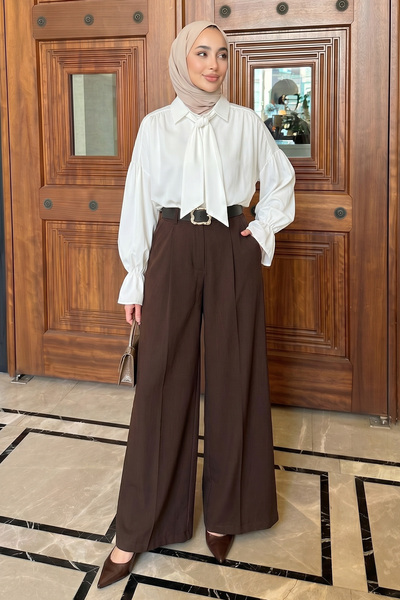 Salih Çelebi Pantaloni largi plisați 72692 - MARO
