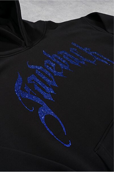 Fadeback Rhinestones Mavi Taşlı Fadeback Oversize Hoodie