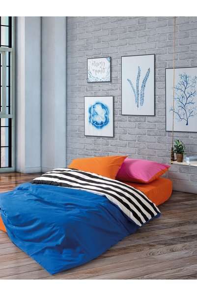Cozy Home Popping Colors Single Elastic Sheet Duvet Cover Set Dusk Blue