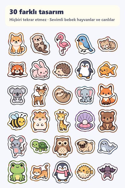 Store Colorful Drawing Baby Animals Sticker Set 30 Pieces - Sweet Figured Laptop Notebook Phone Agenda