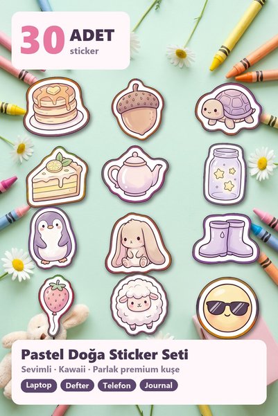 Store Mini Sweet Nature Animal Sticker Set 30 Pieces - Pastel Kawaii Laptop N...