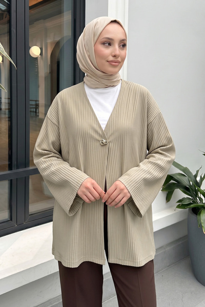Salih Çelebi Kimono cu un singur nasture Y0130 - KHAKI DESCHIS