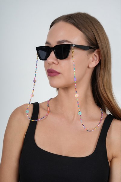 JULIANO Fimo Flower Sand Bead Glasses Chain - Necklace - Bracelet