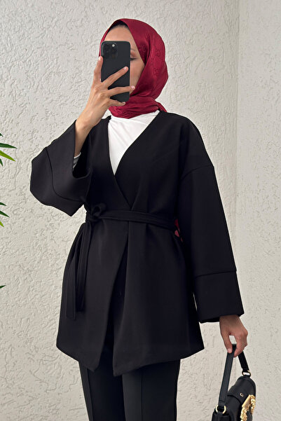 Salih Çelebi V-Neck Cashmere Coat 0013 - Black