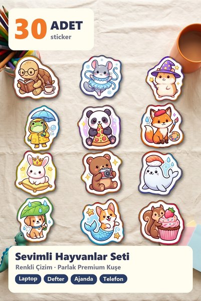 Store Cute Animal Characters Sticker Set 30 Pieces - Kawaii Laptop Notebook Phone Agenda