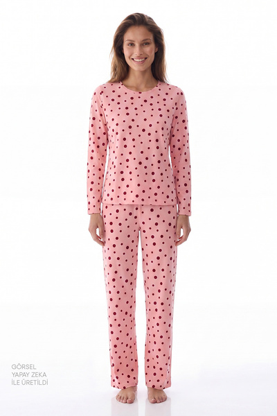 Penti Set de pijamale cu mâneci lungi, cu model de buline roz Berry