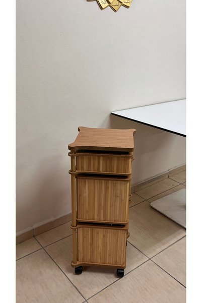 MİHMAN HOME Bambu Kare 3 Katlı Tekerlekli Çok Amaçlı Koyu Ahşap Patates Soğan Sepeti