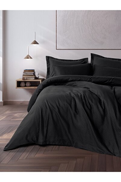 Cotton Box طقم غطاء لحاف مزدوج من Plaid Ranforce باللون الأسود
