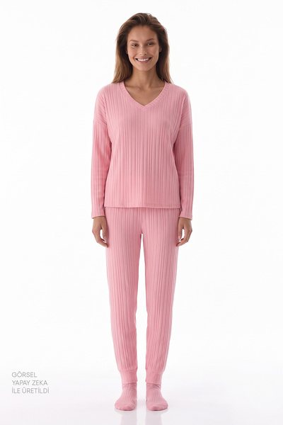 Penti Set de pijamale roz confortabil, cu mâneci lungi și pantaloni