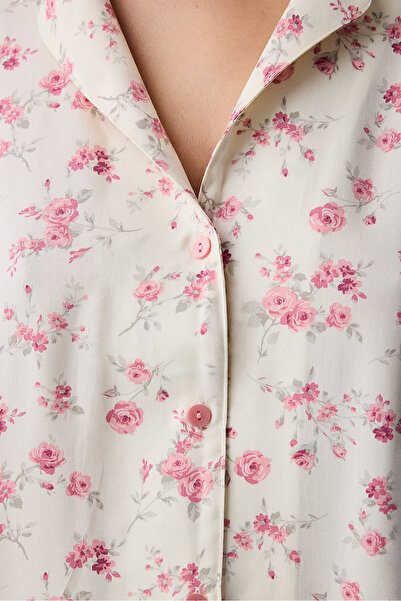 Penti Ekru Blush Garden Çiçekli Uzun Kollu Gömlek Pantolon Pijama Takımı