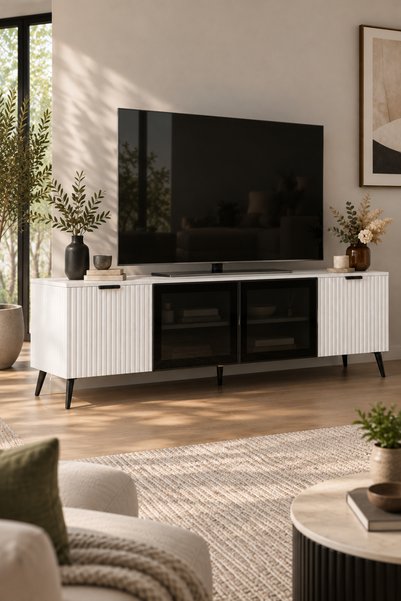 Minar Plus Tv Ünitesi Cam Kapak Beyaz/Beyaz