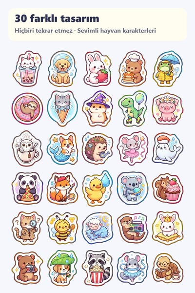 Store Cute Animal Characters Sticker Set 30 Pieces - Kawaii Laptop Notebook Phone Agenda