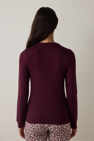 Penti Top de pijama cu mâneci lungi cu efect termic cu slogan Burgundy