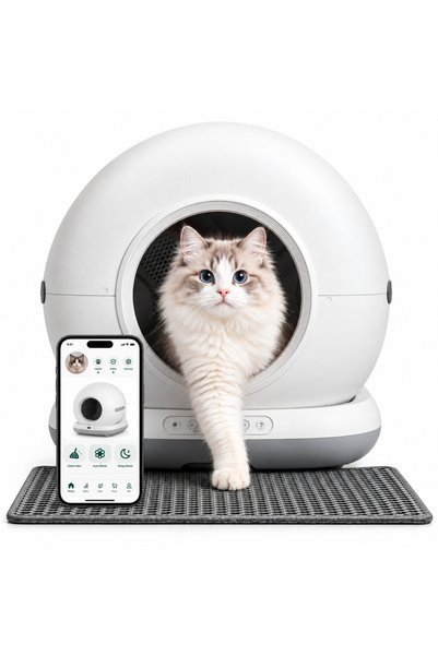 Haustier CB001 Akıllı Otomatik Kedi Tuvaleti, 75lt Hazneli, 45 Adet Çöp Torbası + Elekli Paspas