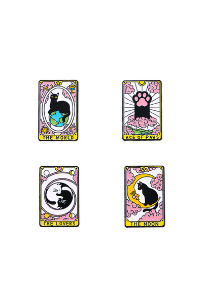 Choice 4pcs 4pcs Exquisite Cartoon Cat Tarot Card Enamel Brooch Creative Pink...
