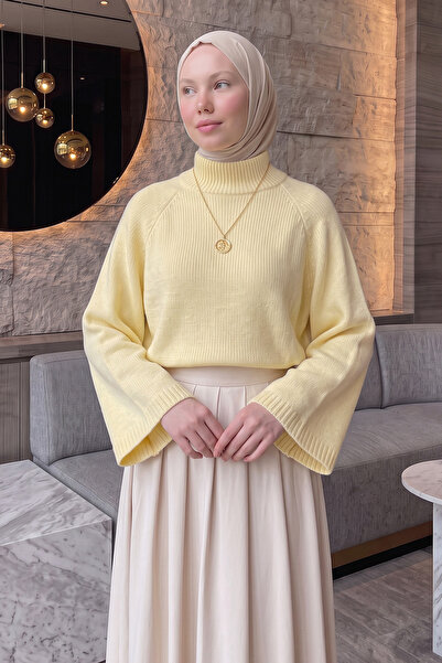 Salih Çelebi Dik Yaka Oversize Kazak T2607 - SARI