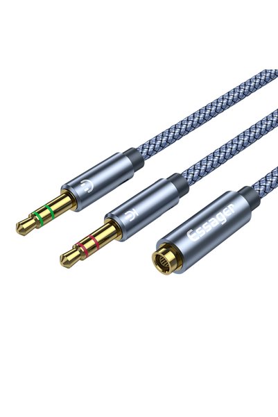 Choice ESSAGER 0.25m Grey ESSAGER Aux Cable Headphone Audio Splitter 3.5mm Fe...