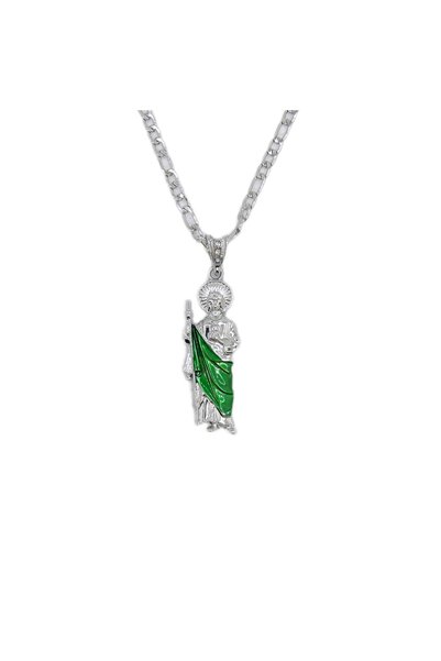 Choice Silver Saint Jude Necklace 14K Gold Plated San Judas Pendant Figaro Chain