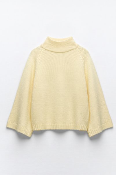 Salih Çelebi Pulover oversize cu guler înalt T2607 - GALBEN