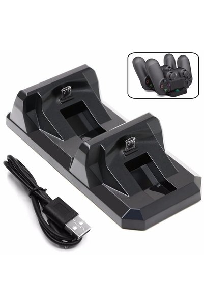 Choice قاعدة شحن مزدوجة بمنفذ USB باللون الأسود لوحدة تحكم PS4 وحامل شحن الأل...