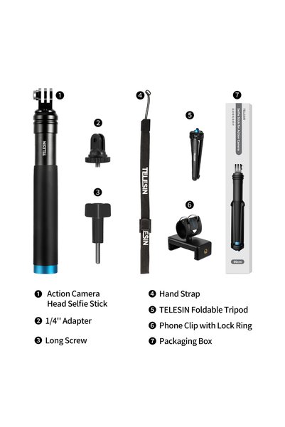 TELESIN لـ GoPro Selfie Stick 360 درجة دوران حامل هاتف ثلاثي القوائم قابل للط...