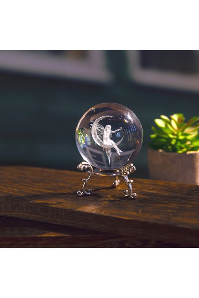 Choice Moon girl 1pc Moon Fairy Crystal Ball With Stand, 3D Laser Engraved Fa...