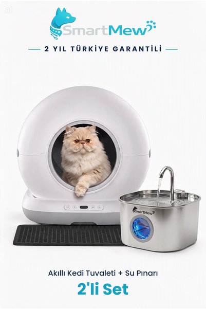 SmartMew Akıllı Otomatik Kedi Tuvaleti, WiFi Kontrollü Otomatik Temizleme ve S15B Kedi Su Sebili, Sessiz Çalışma, 2 Yıl Türkiye Garantili