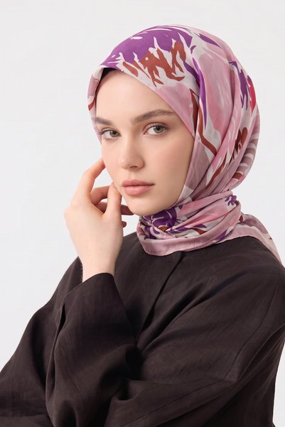 Salih Çelebi Magnolia Flower Aqua Soft Scarf 8049 - Pink