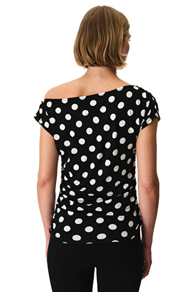 Penti Polka Dot Asymmetric Collar Short Sleeve Top