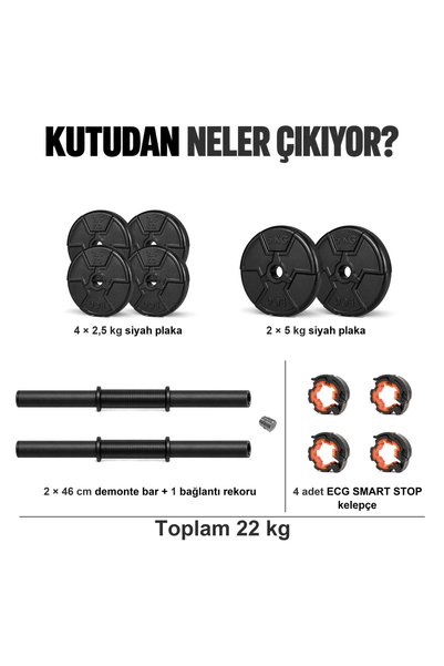 ECG 22 KG Multifonksiyonel Halter Seti ve Dambıl Seti Ağırlık Fitness Seti