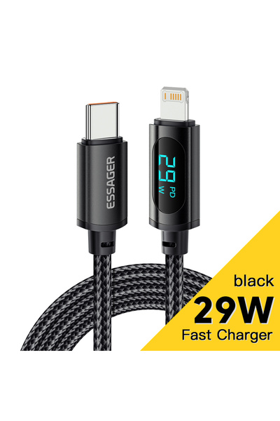 essager 2m 29W Black USB Type C Cable For iPhone 14 13 12 11 Pro Max XS Xr PD...