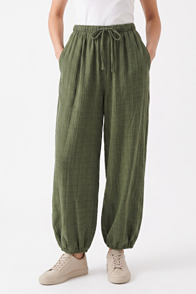 Salih Çelebi Karirane široke pantalone 262275 - KAKI