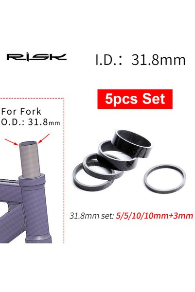 RISK طقم من 5 قطع لدراجات الجبال والطرق مقاس 31.8 ملم، حلقات من ألياف الكربون...