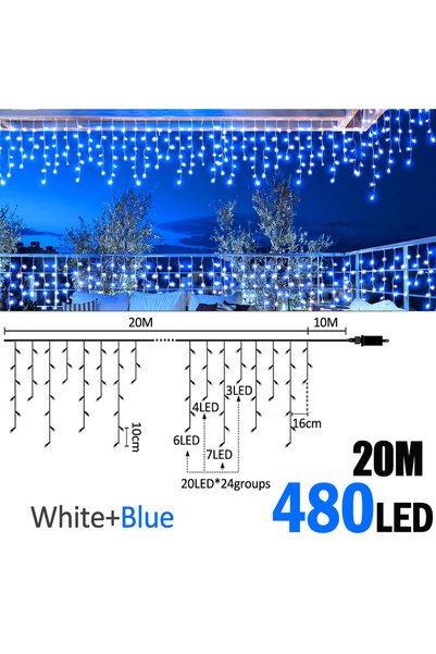 Choice EU Plug BTD-20M480B-CWBU 6.5200LED/20M480LED Icicle String Lights Chri...