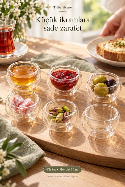 Tilbe Home 6'lı Çift Çidarlı Mini Sosluk Drajelik Lokumluk Classic Şekerlik Ç...