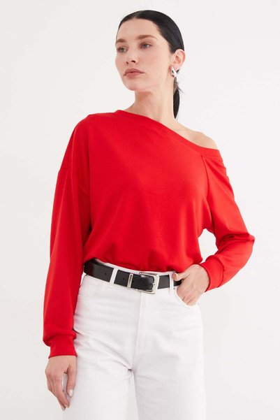 Fulla Moda Basic Boat Neck Bat Sleeve Modal Blouse