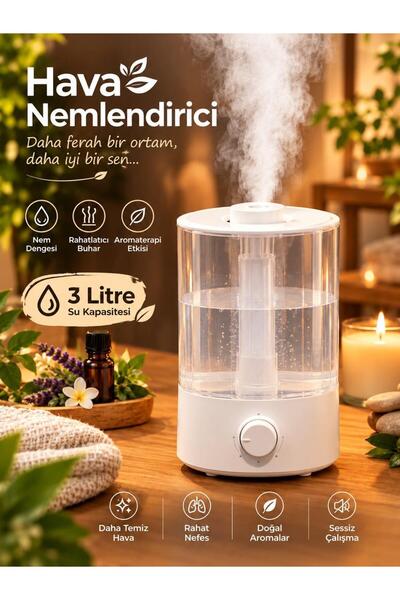 M90 3 Litre Ultrasonik Buhar Makinesi Hava Nemlendirici İoniser Ayarlanabilir Şeffaf