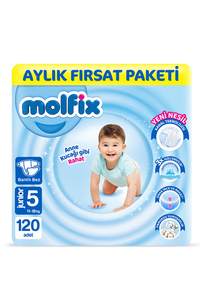Molfix Baby Diapers Size 5 Junior Monthly Offer Package 120 Pieces
