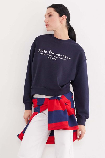 Fulla Moda 3 Threaded Embroidery Letter Printed Oversize Sweatshirt with Cimeal Handle
