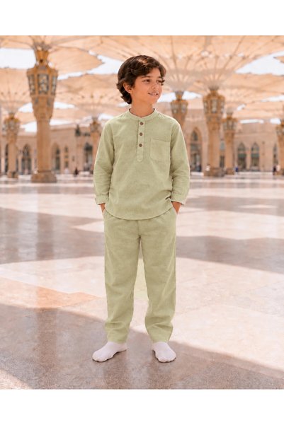ihvan online Children's Hajj Umrah Outfit Muslin Fabric Stand Collar Boys' Tw...