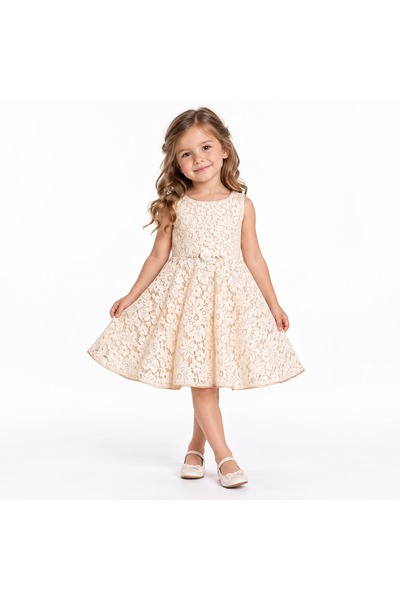 Cumino Girls' Lace Short Sleeveless Dress with Waist Decoration 2-5 Years Old