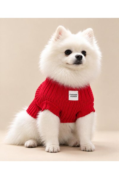 faramiss fashion SELANİK ÖRGÜ KIRMIZI KÖPEK KIYAFETİ KÖPEK KAZAĞI KEDİ KIYAFE...
