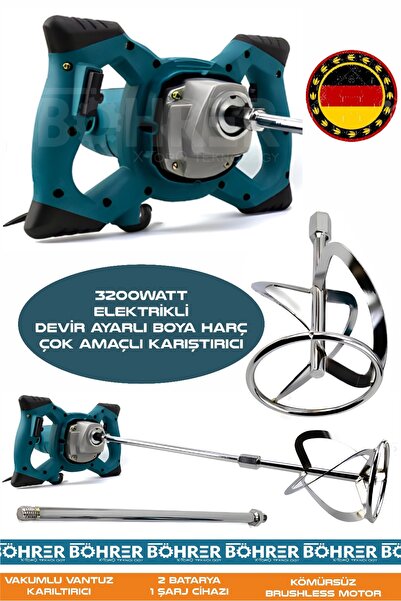 BÖHRER 3200W PROFESYONEL ELEKTRİKLİ BOYA VE HARÇ KARIŞTIRICI – DEVİR AYARLI Ç...
